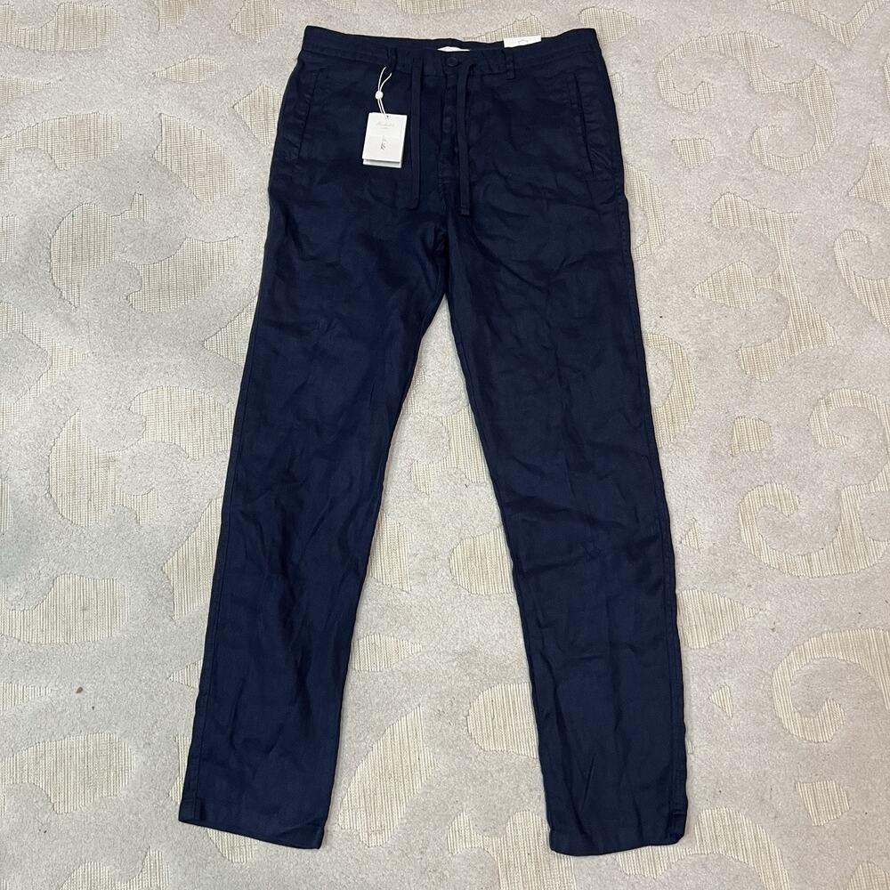NEW Porter & Ash Washable 100% Linen Pants Mens 29 (31x29) Navy Blue Trousers